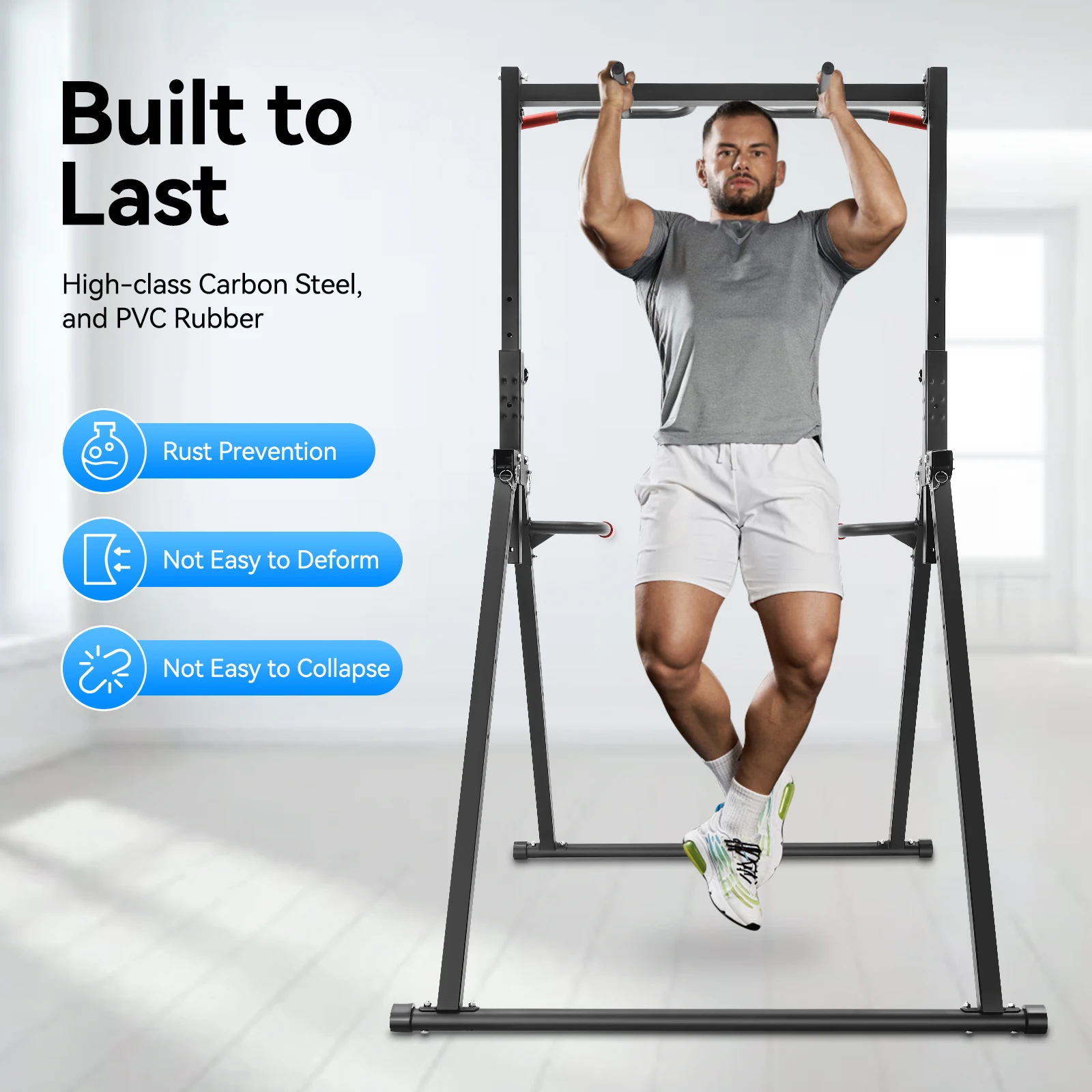 Adjustable Pull-Up Bar Station – Foldable 200kg Frame with Parallel Bars - alternate view