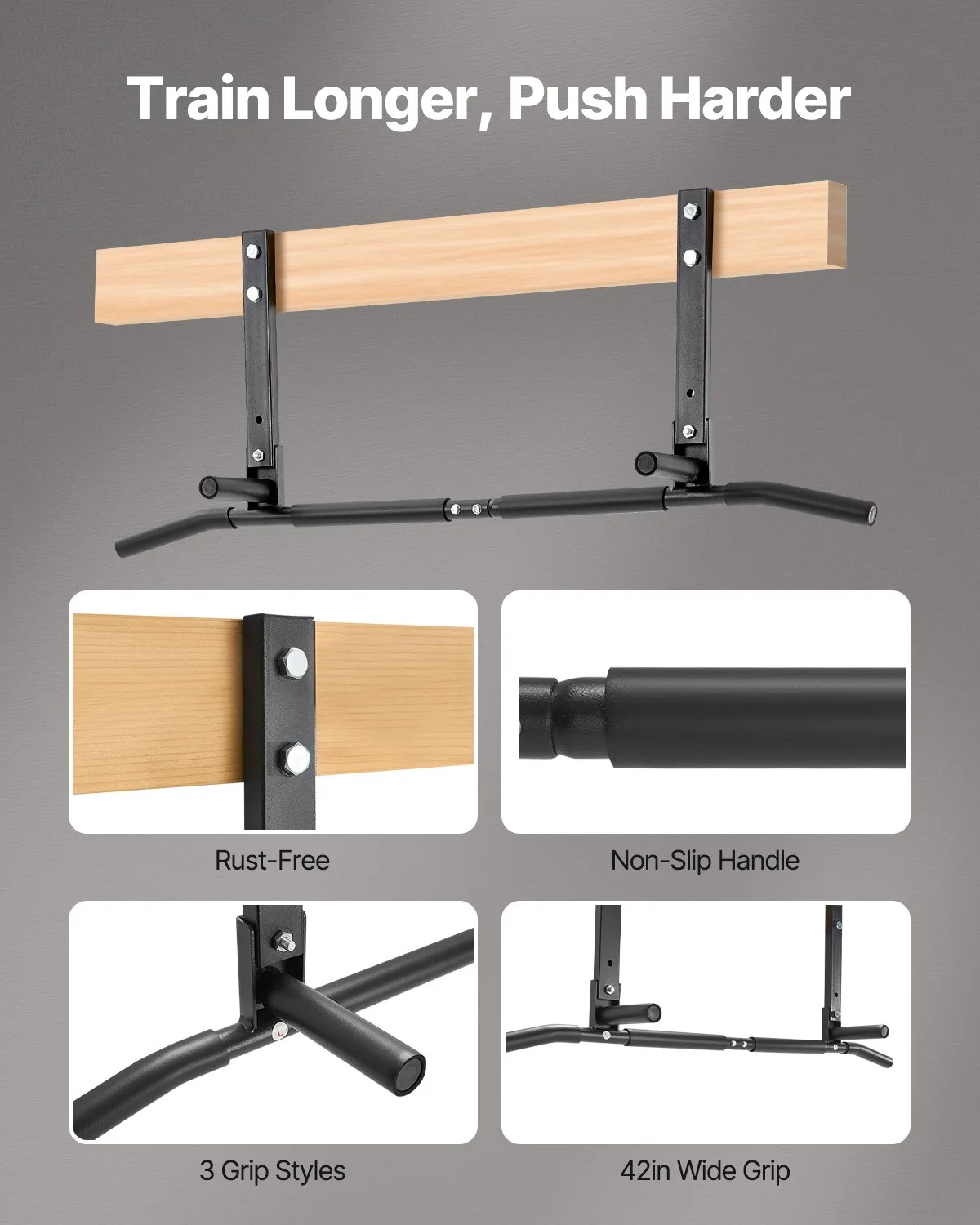 Joist Mount Pull-Up Bar – Ceiling Mounted Heavy Duty Chin-Up Bar - alternate view