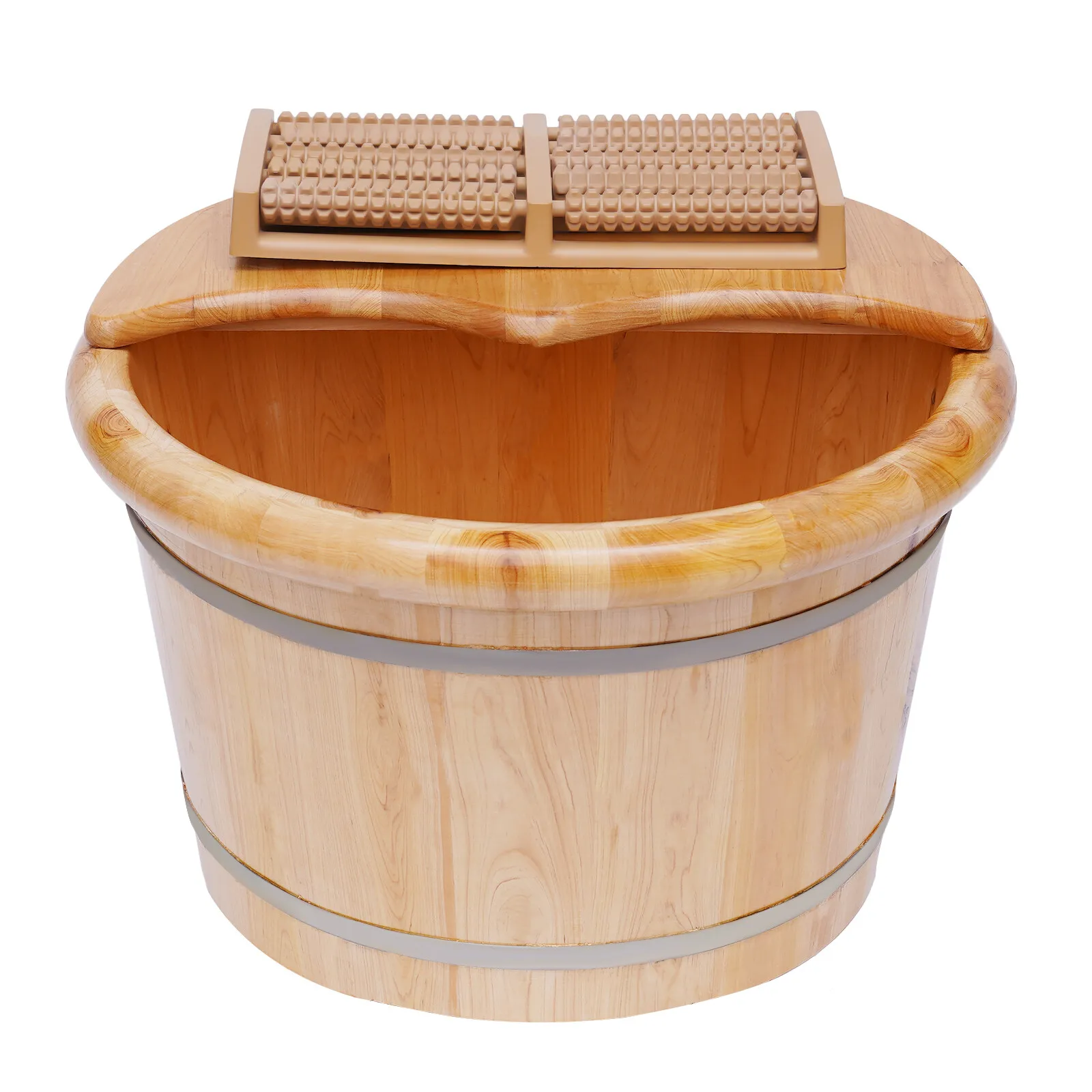 Cedar Wood Foot Bath Tub – Insulated Foot Soak Bucket with Lid & Massage Roller - size and dimensions