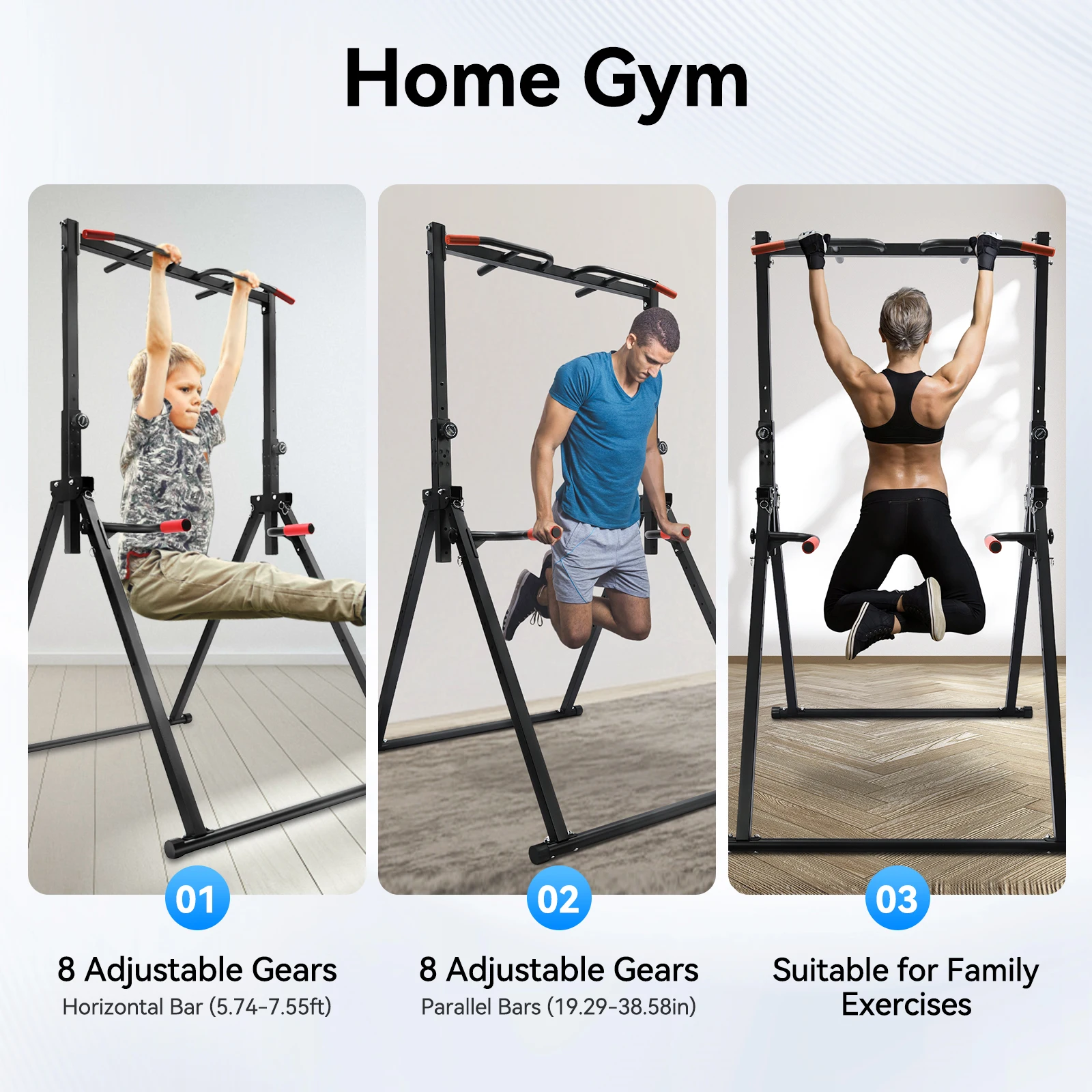 Height-Adjustable Power Tower Dip Station – Foldable Steel Pull-Up Rack - packaging