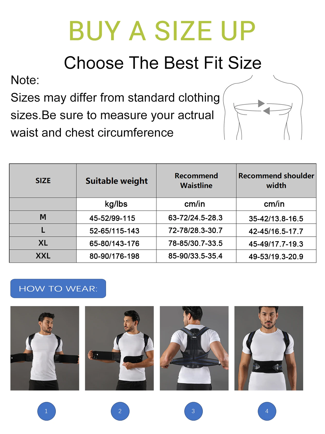 Adjustable Back Support Posture Corrector – Lumbar & Shoulder Brace - size and dimensions