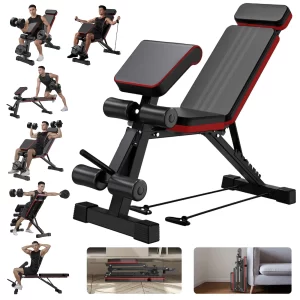 Foldable Adjustable Weight Bench – 7 Incline Levels, Leg Extension & Headrest