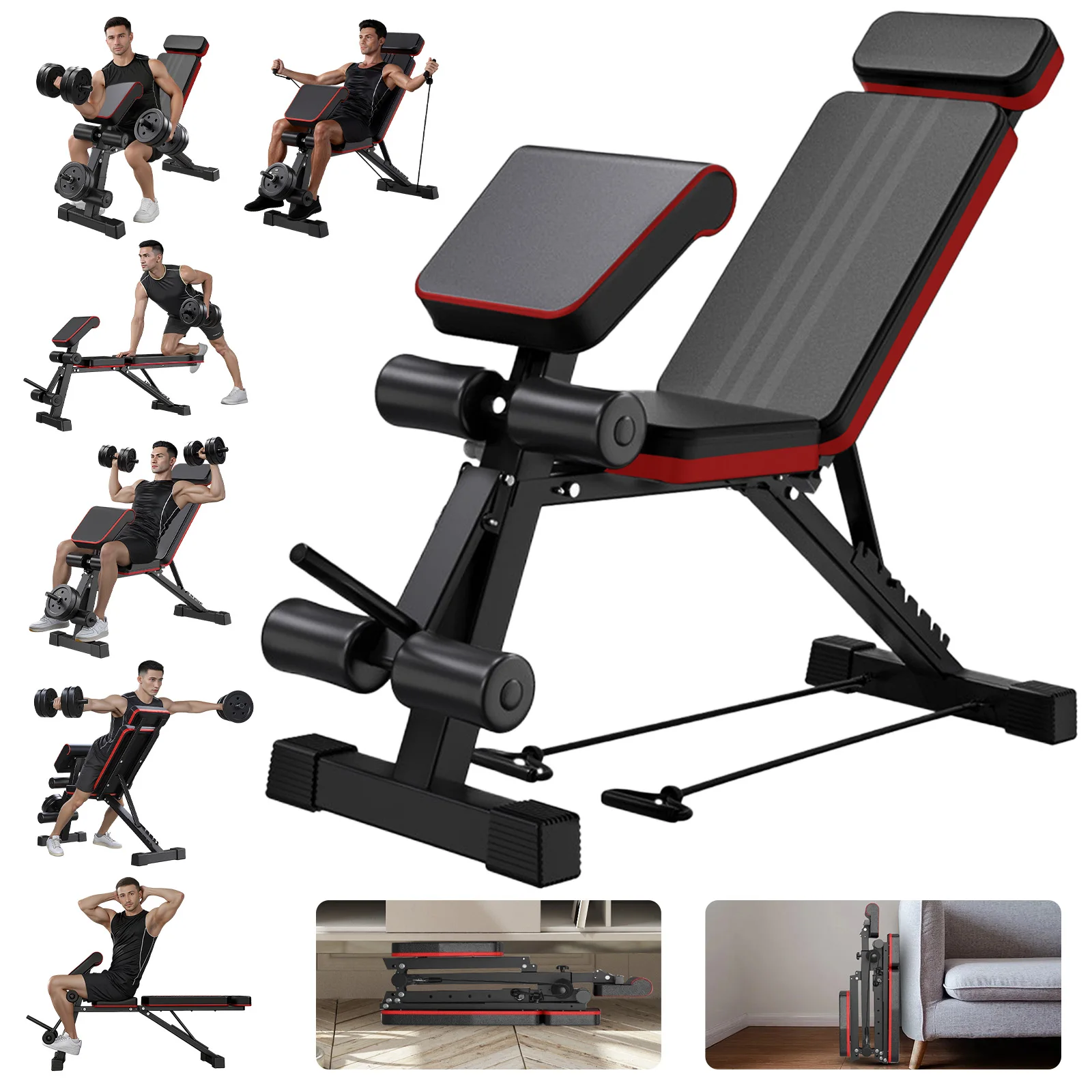 Foldable Adjustable Weight Bench – 7 Incline Levels, Leg Extension & Headrest