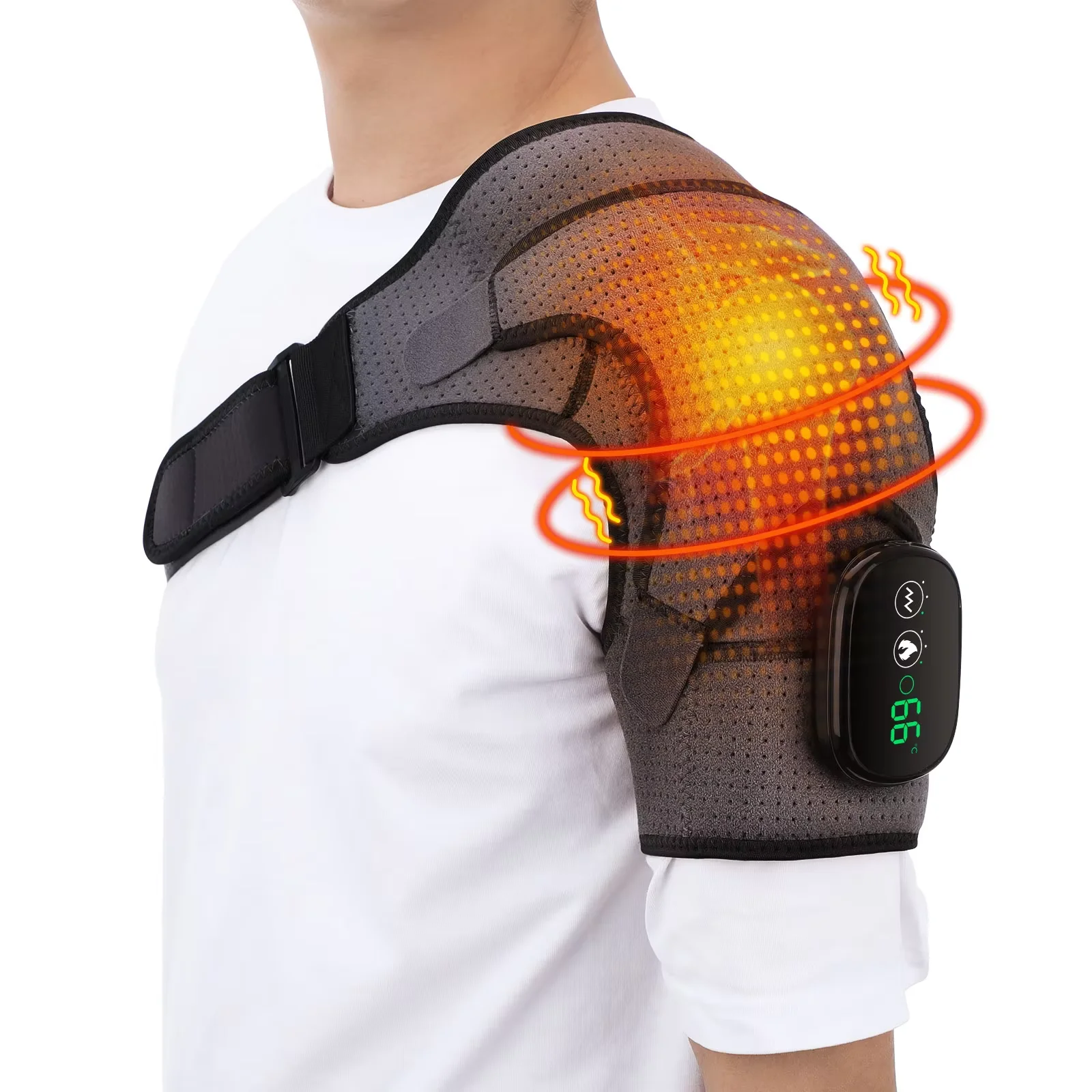 Heated Shoulder Brace with Vibration Massage – Adjustable Support Wrap - view 13