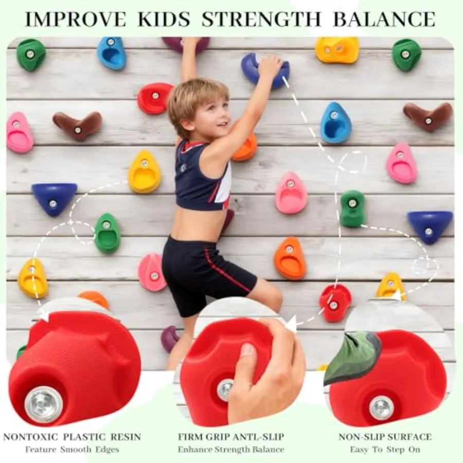Rock Climbing Holds Set – Wall Grips Kit for Indoor & Outdoor Climbing Walls - in use