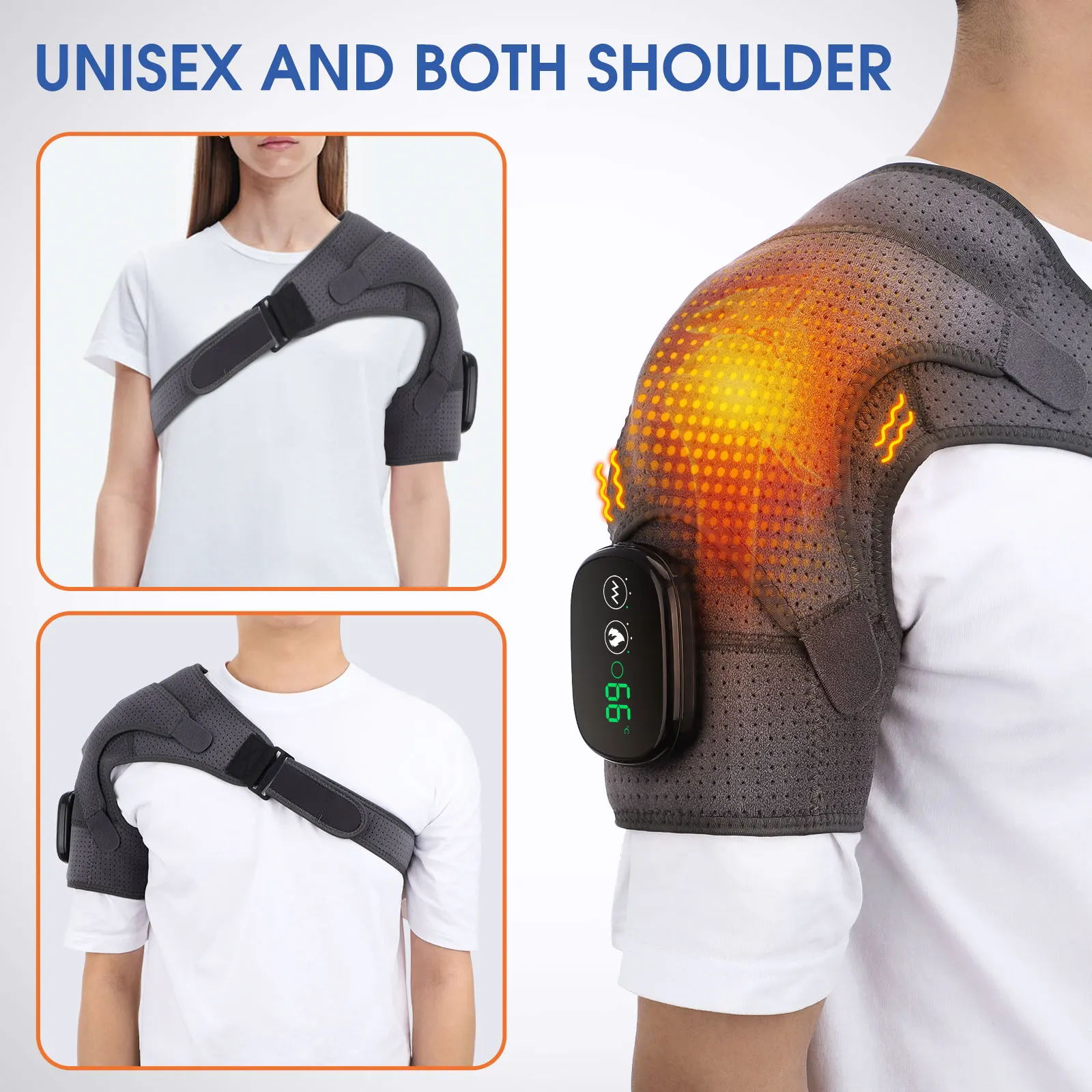 Electric Shoulder Massager with Heat – Vibration Heated Shoulder Wrap - close-up detail