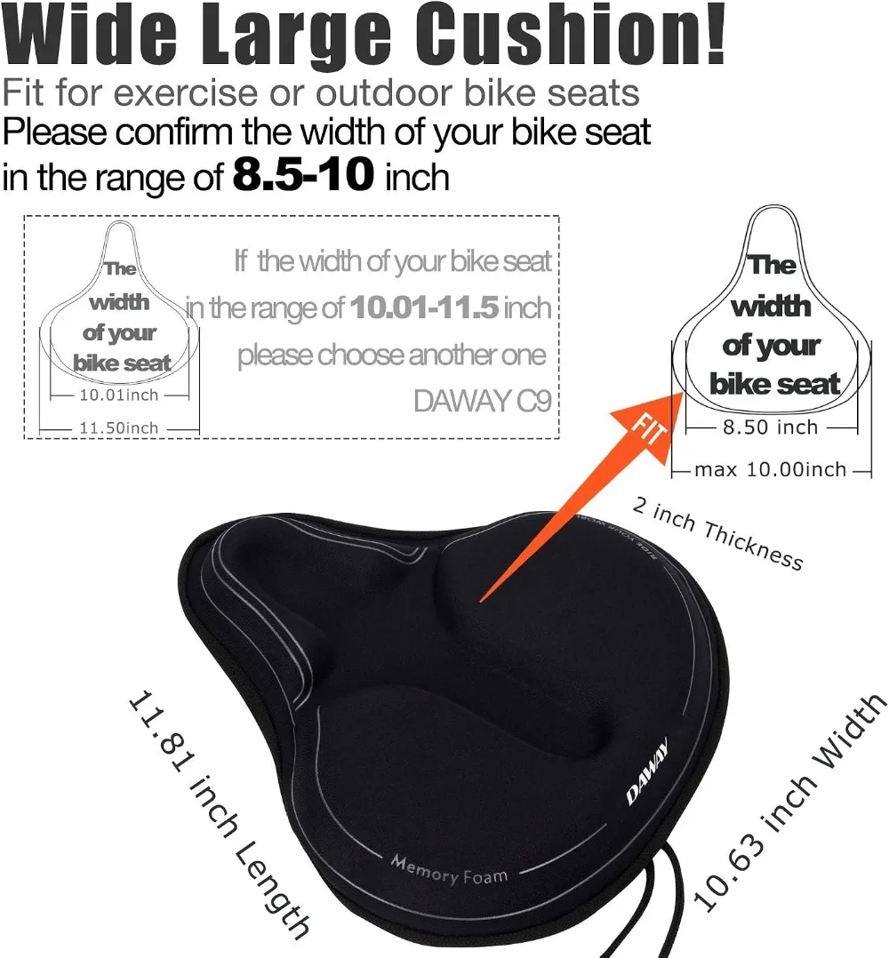 Gel & Memory Foam Bike Seat Cover – Padded Saddle Cushion for Spin Bikes - close-up detail