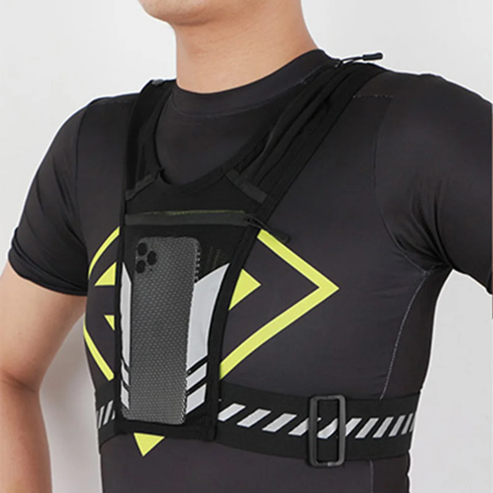 Reflective Running Vest with Phone Holder – Breathable Mesh Chest Bag for Night Runs - in use