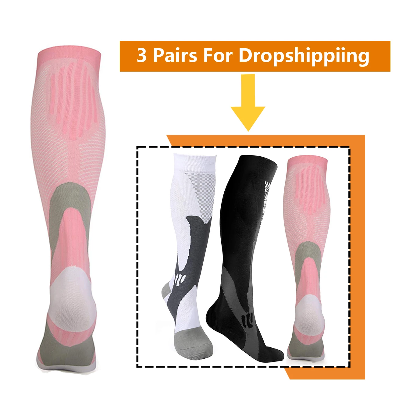 20-30 mmHg Compression Socks – 3 Pairs, Graduated Athletic & Nursing - close-up detail