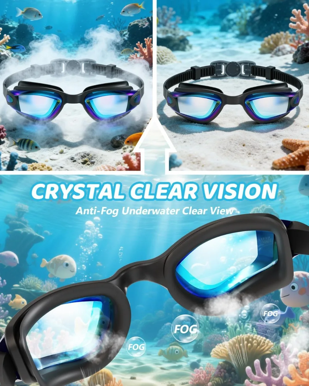 Kids Swim Goggles Anti-Fog UV Protection Ages 3-14 Comfort Fit - in use