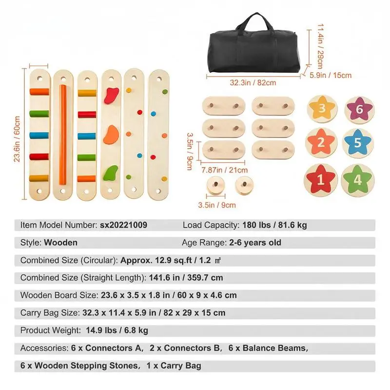 Wooden Balance Stepping Stones Set of 6 – Kids Coordination & Balance - size and dimensions