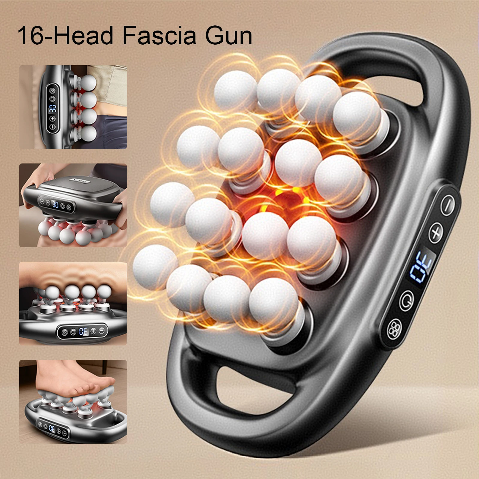 16-Head Fascia Massage Gun – Percussion Therapy for Back, Neck & Shoulders