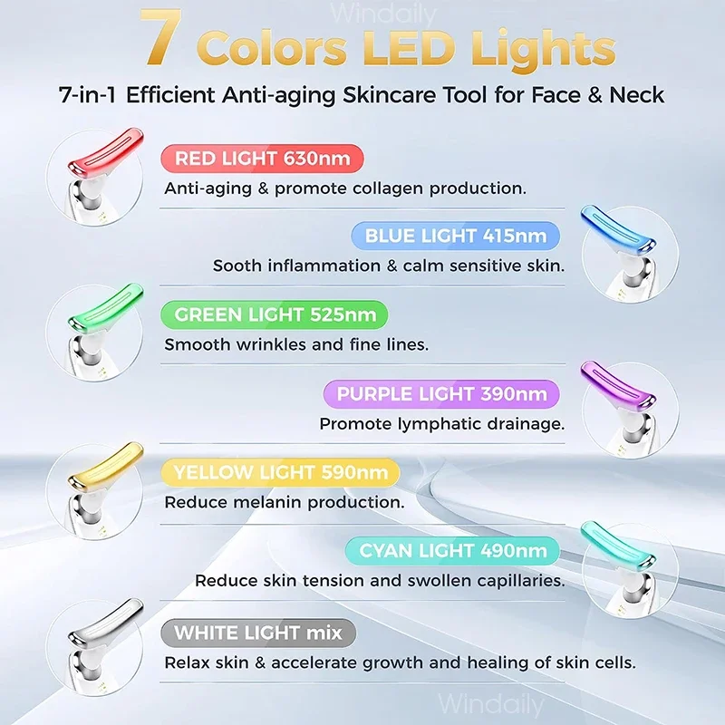 LED Face & Neck Massager – 7-Colour Light Therapy & Vibration Skincare Device - in use