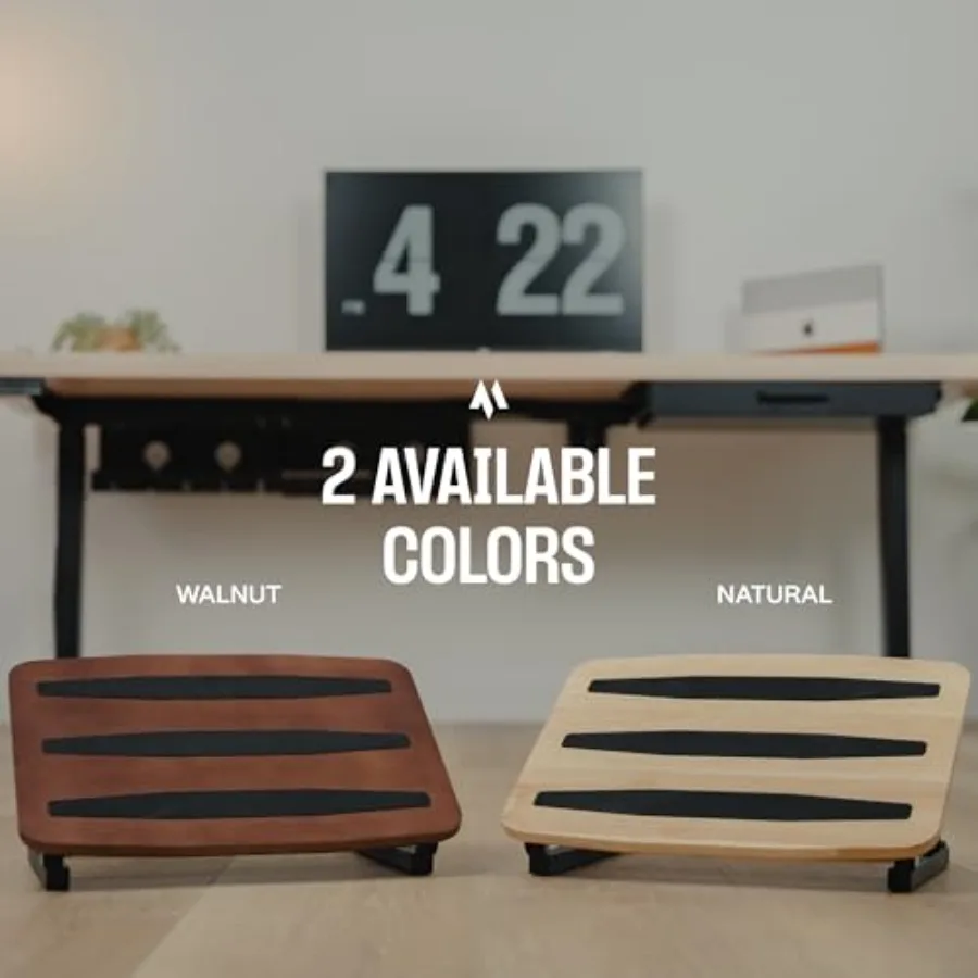 Adjustable Under-Desk Footrest - 7 Angles, Walnut Ergonomic Foot Stool - close-up detail