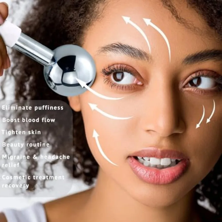 Stainless Steel Ice Globes for Face – Cryo Facial Rollers for Eyes & Puffiness - in use