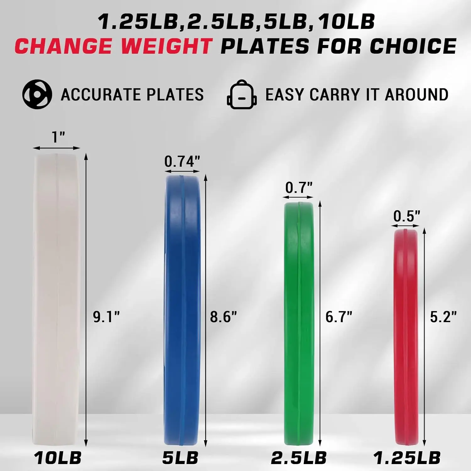 Fractional Weight Plates 1.25-10lb Pair – Micro Loading for Barbell Lifts - color options