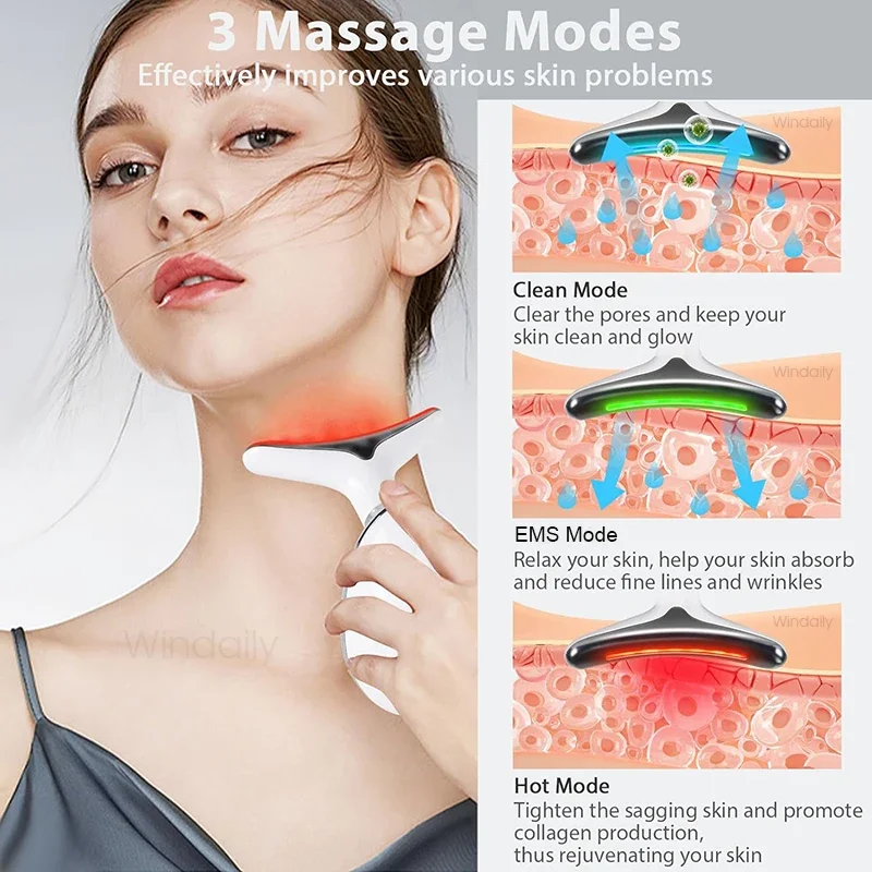 LED Face & Neck Massager – 7-Colour Light Therapy & Vibration Skincare Device - close-up detail