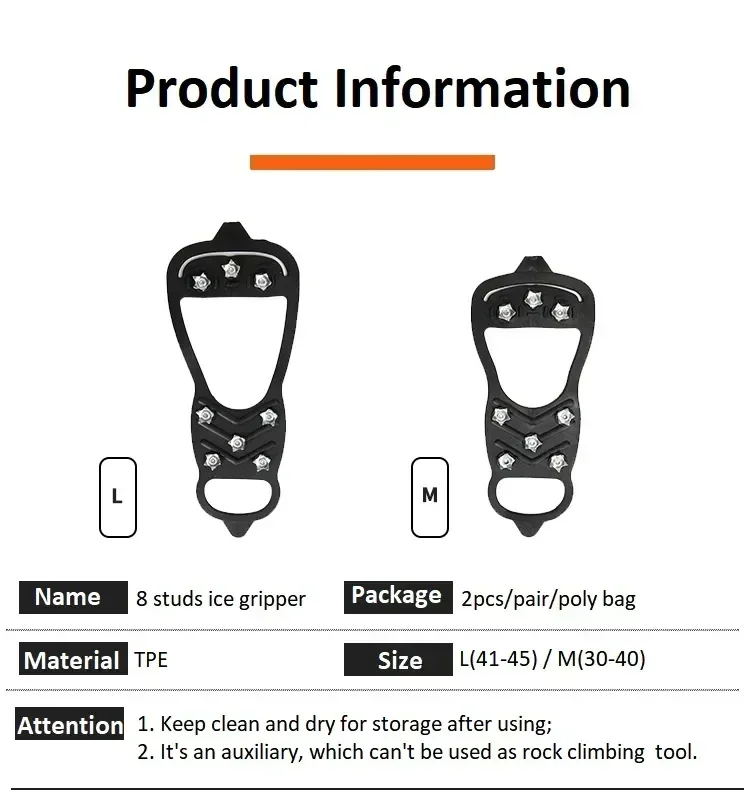Ice Grippers for Shoes – 8-Tooth Anti-Slip Winter Traction Cleats
