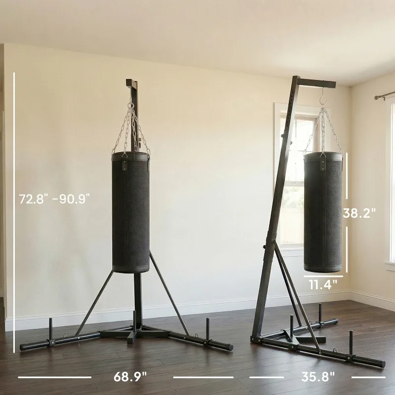 Freestanding Punching Bag Stand – Adjustable Heavy-Duty Steel Boxing Frame - in use