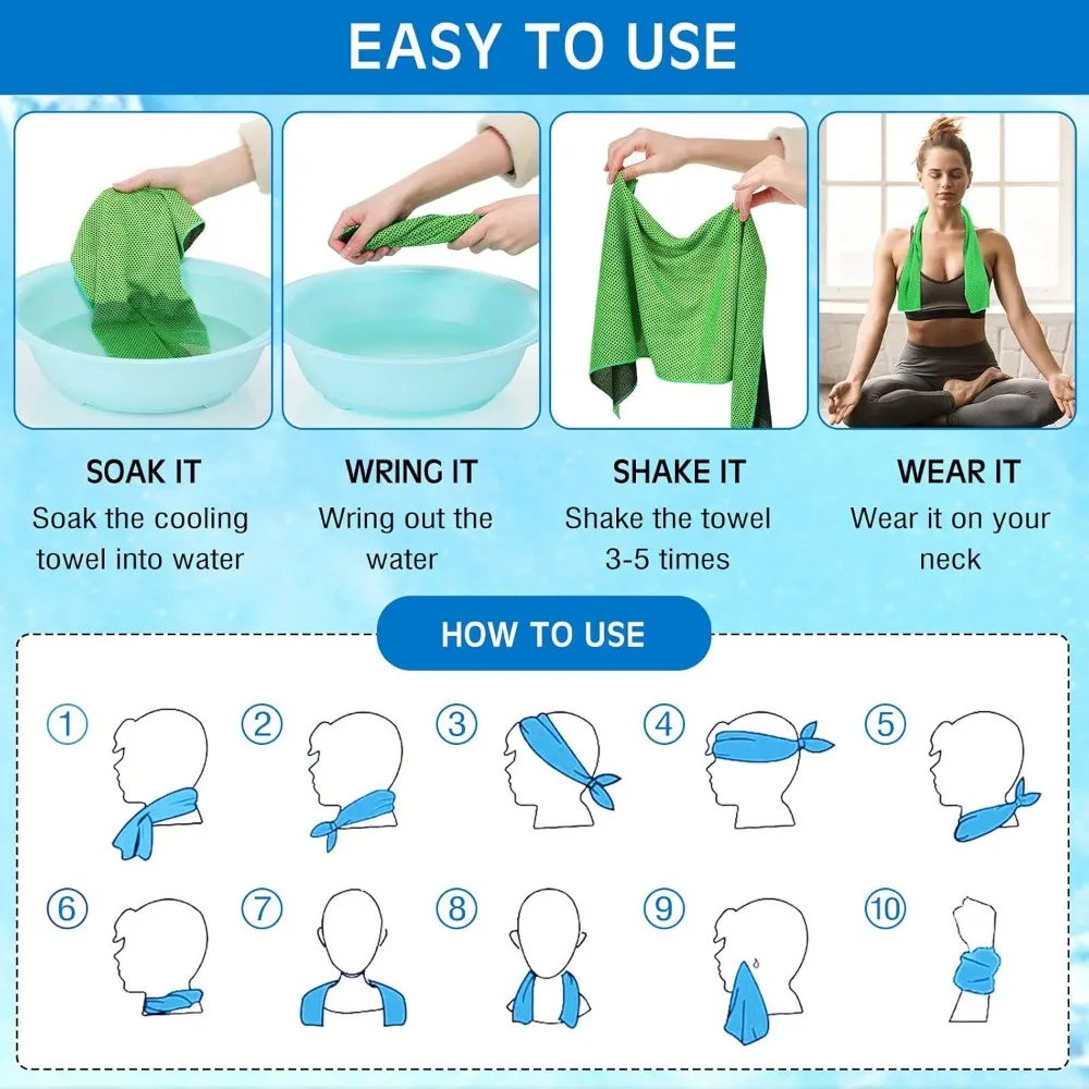 Cooling Towel 32x12in – Evaporative Microfiber Ice Towel for Gym, Running & Hot Weather - in use