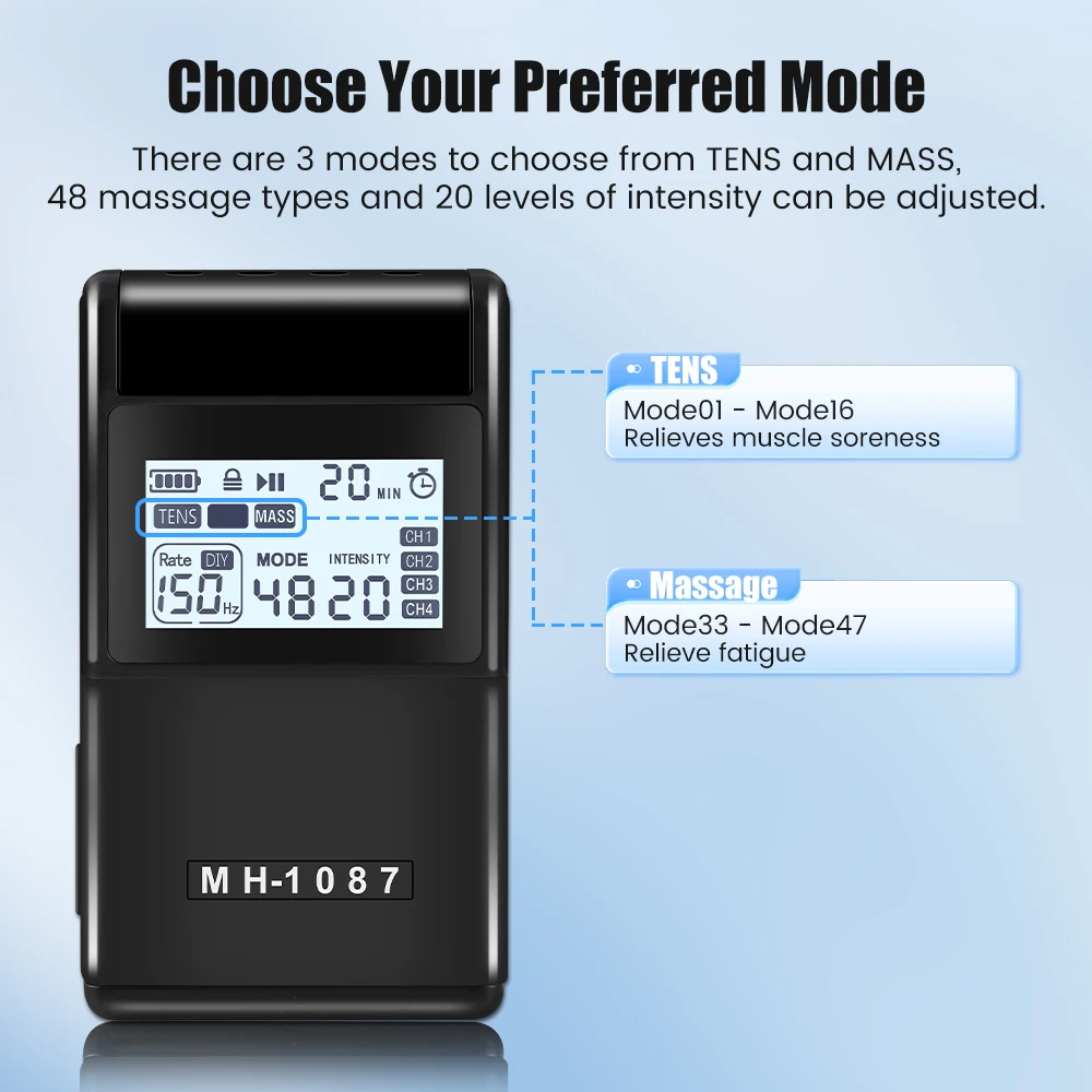 Digital TENS Unit Machine – 4 Channel Electrostimulator, 20 Intensity Levels - size and dimensions