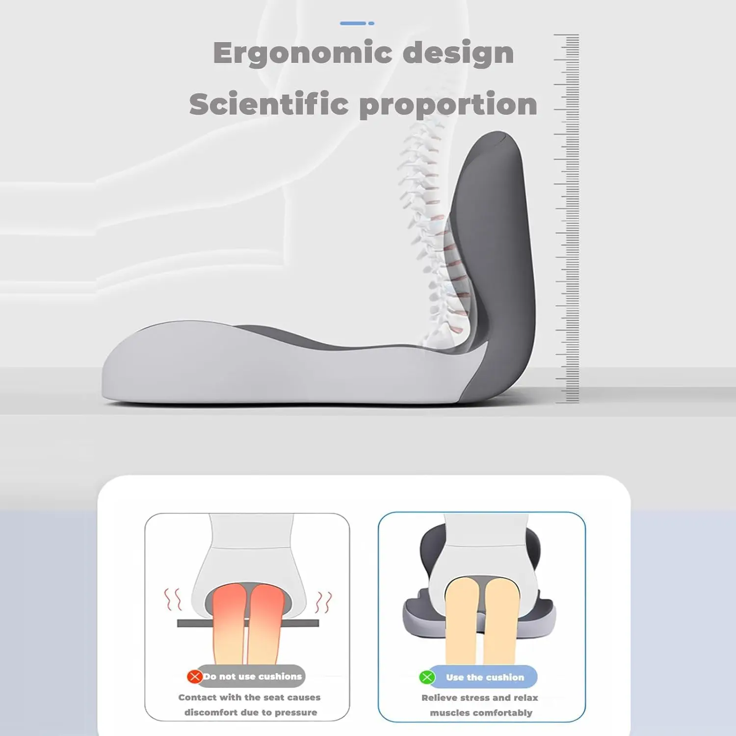 Contoured Ergonomic Lumbar Back Support Seat Cushion with Washable Cover Soft - size and dimensions