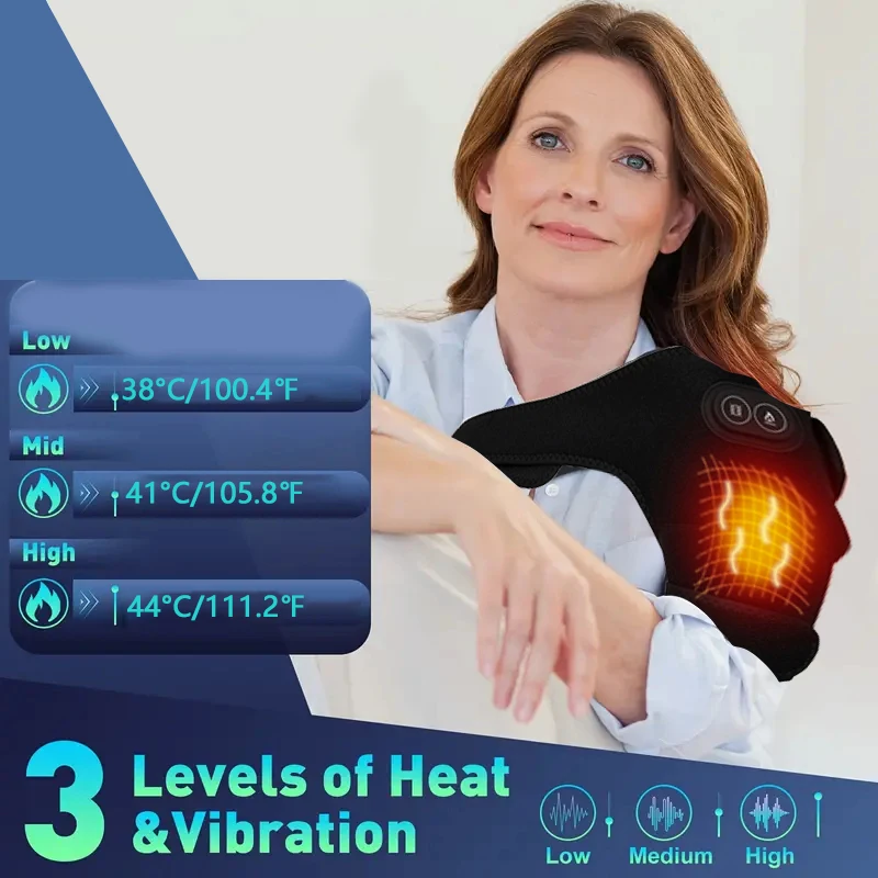 Heated Shoulder Brace – Graphene Heating & Vibration Massage Support - in use