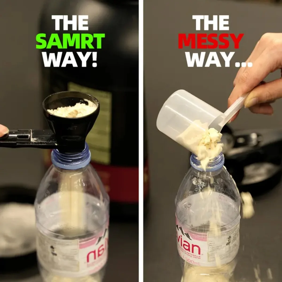 Protein Powder Funnel & Scoop 2-in-1 – Portable Supplement Container - in use