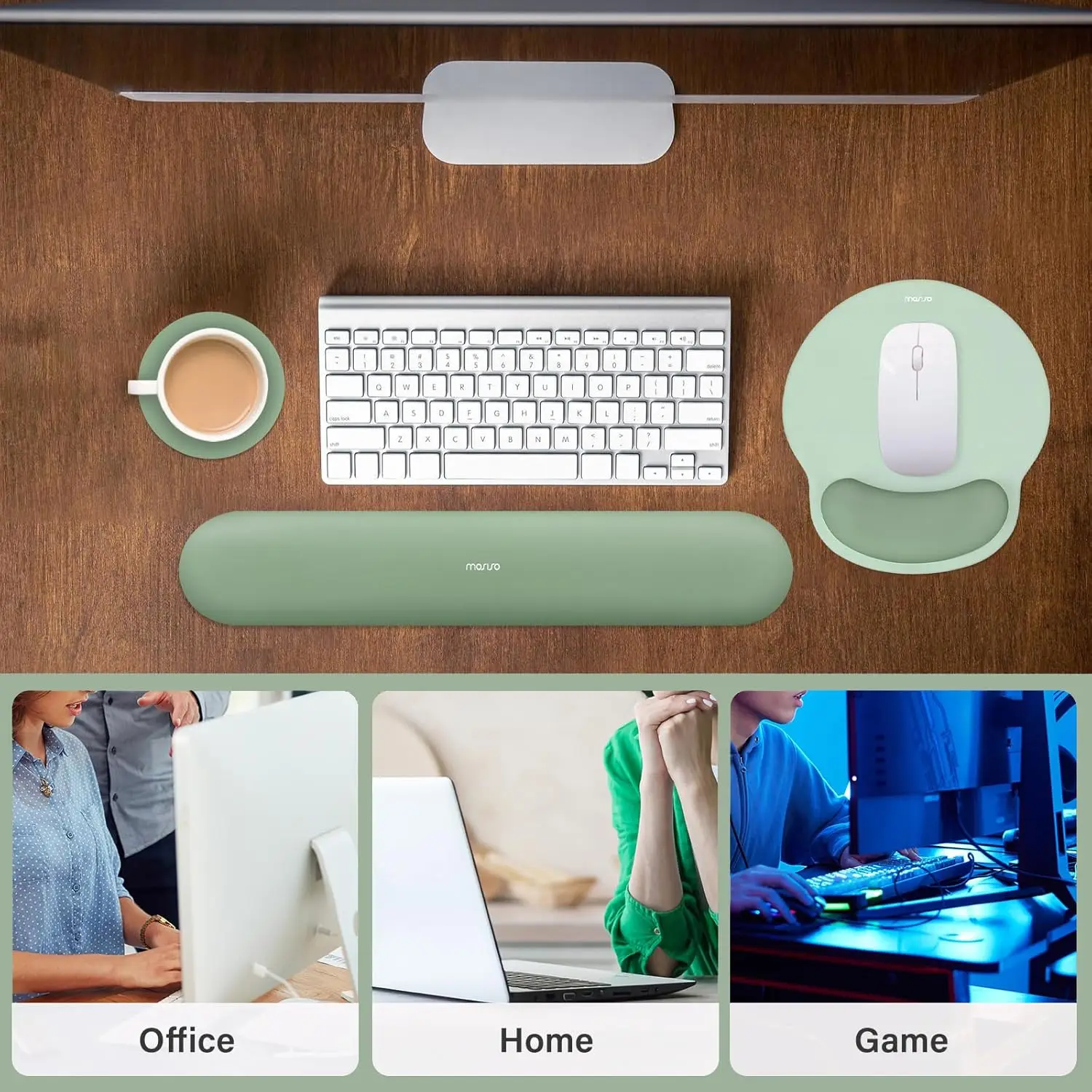 Ergonomic Mouse Pad & Keyboard Wrist Rest Set – Curved Non-Slip, Antique Green - color options