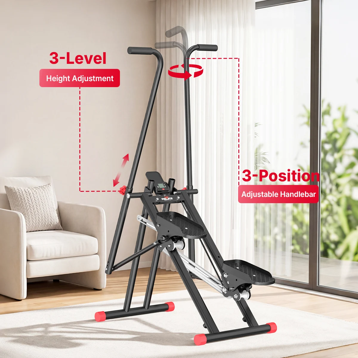 Vertical Stair Stepper – Quiet Home Cardio Climber with LCD & 3 Resistance Levels - detail view