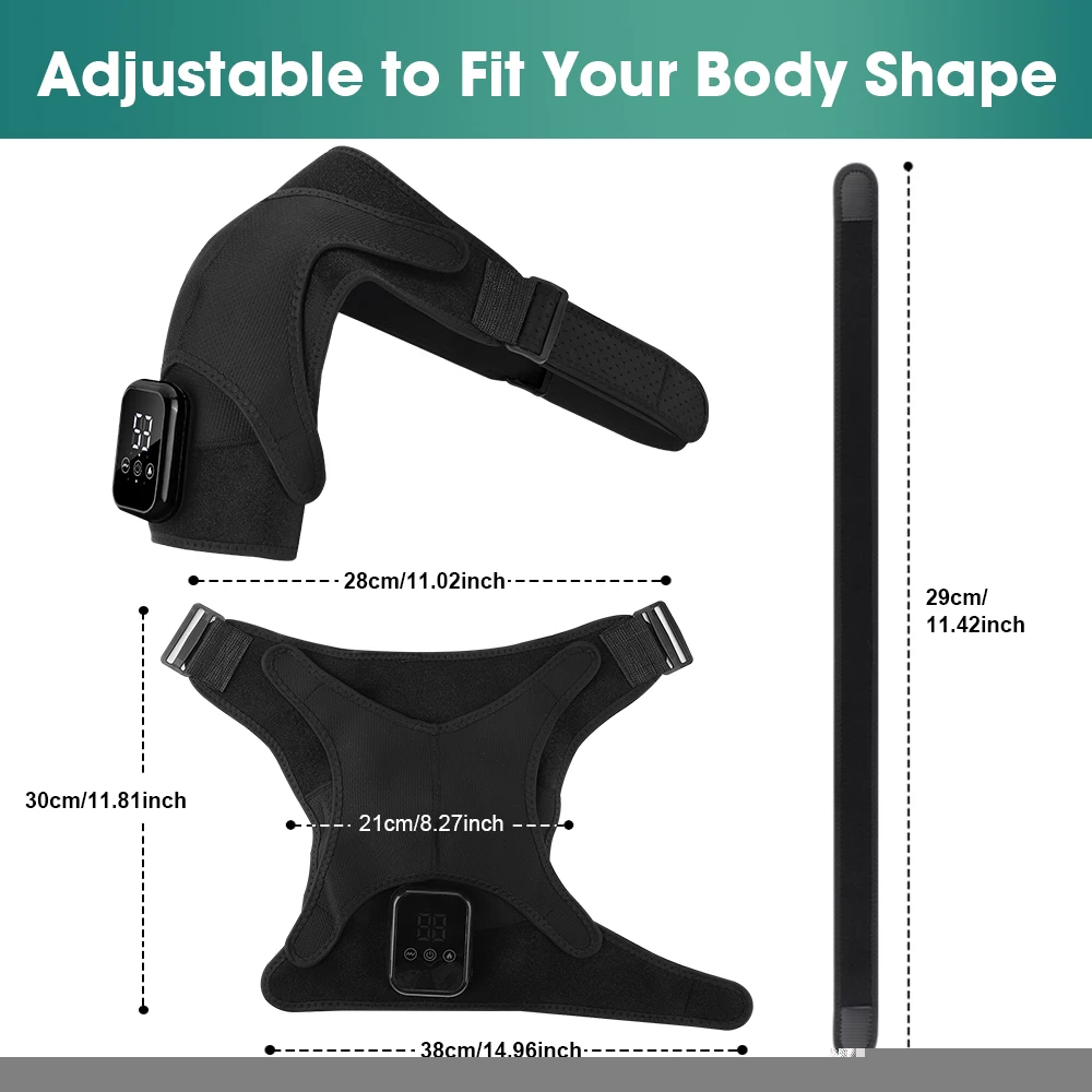 Heated Shoulder Brace with Vibration Massage – Hot Compress Wrap for Stiff Shoulders - color options