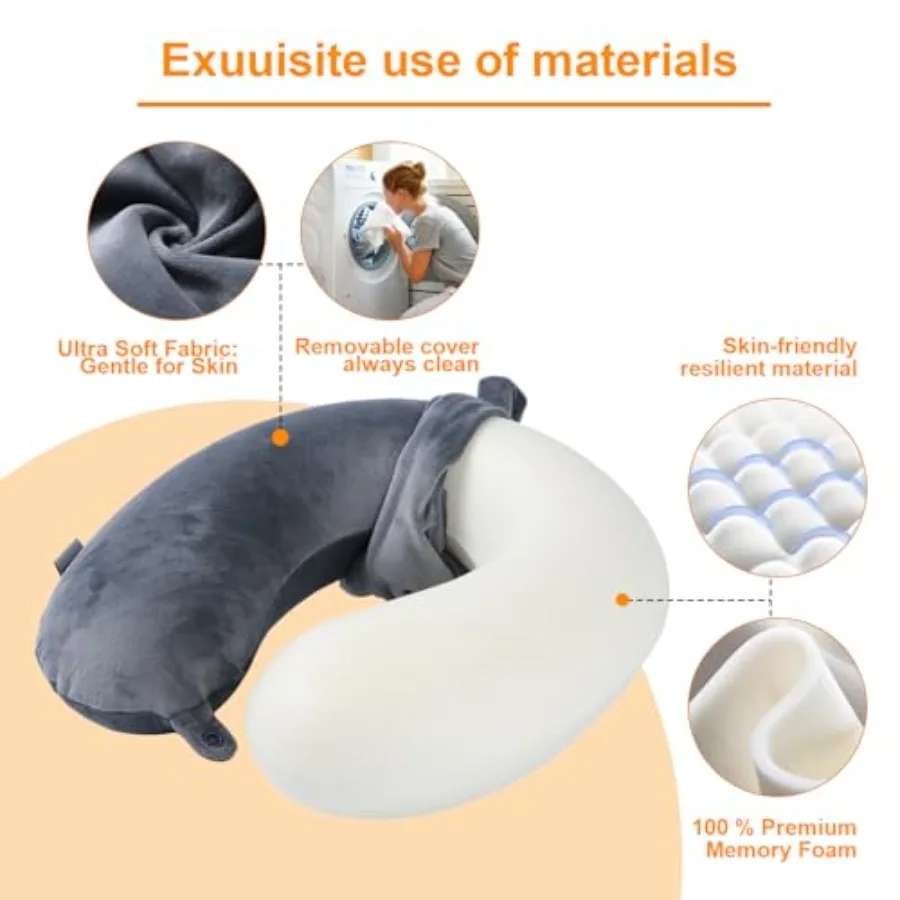 Memory Foam Travel Neck Pillow – U-Shaped Support for Flights & Car - alternate view