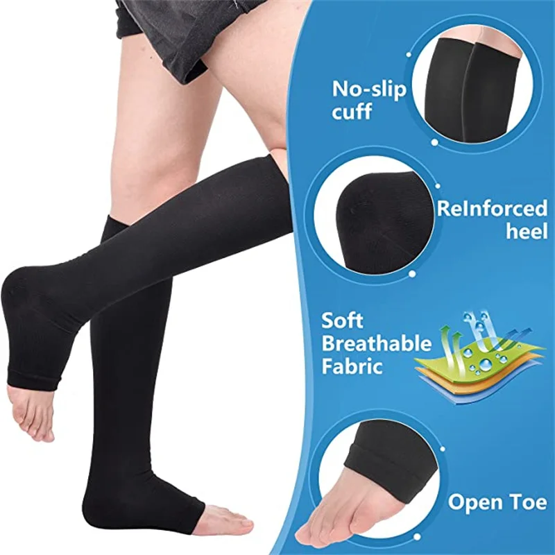 Toeless Compression Socks – Knee-High Support Stockings, S–XXL