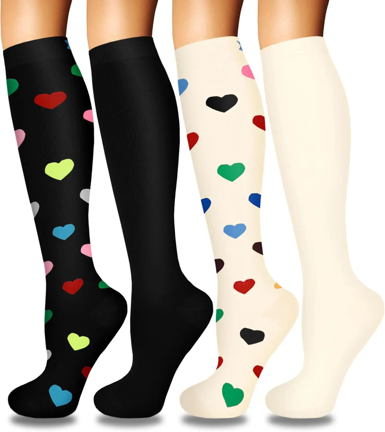 Women's Compression Socks, 4 Pairs – Graduated Support for Nursing & Running - side view