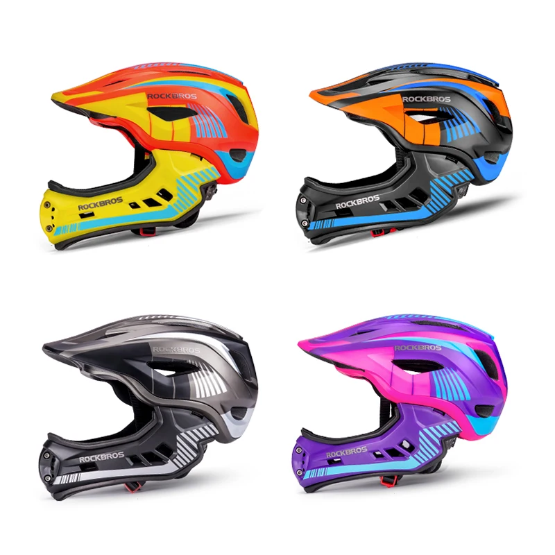 ROCKBROS Kids Bike Helmet – Detachable Full-Face Chin Guard & Impact Shell - color options