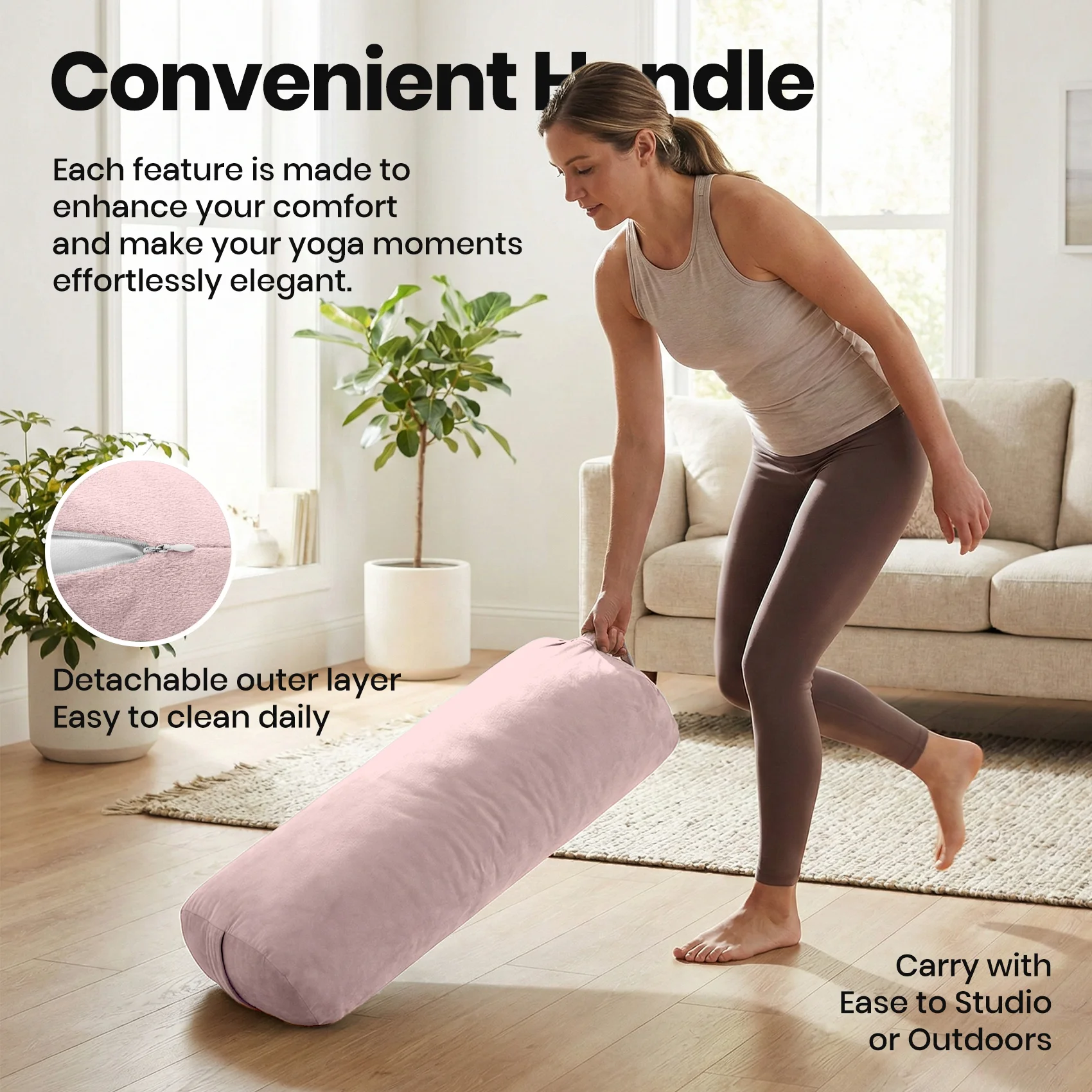 Round Yoga Bolster Pillow - Firm Support Cushion for Restorative Yoga - in use