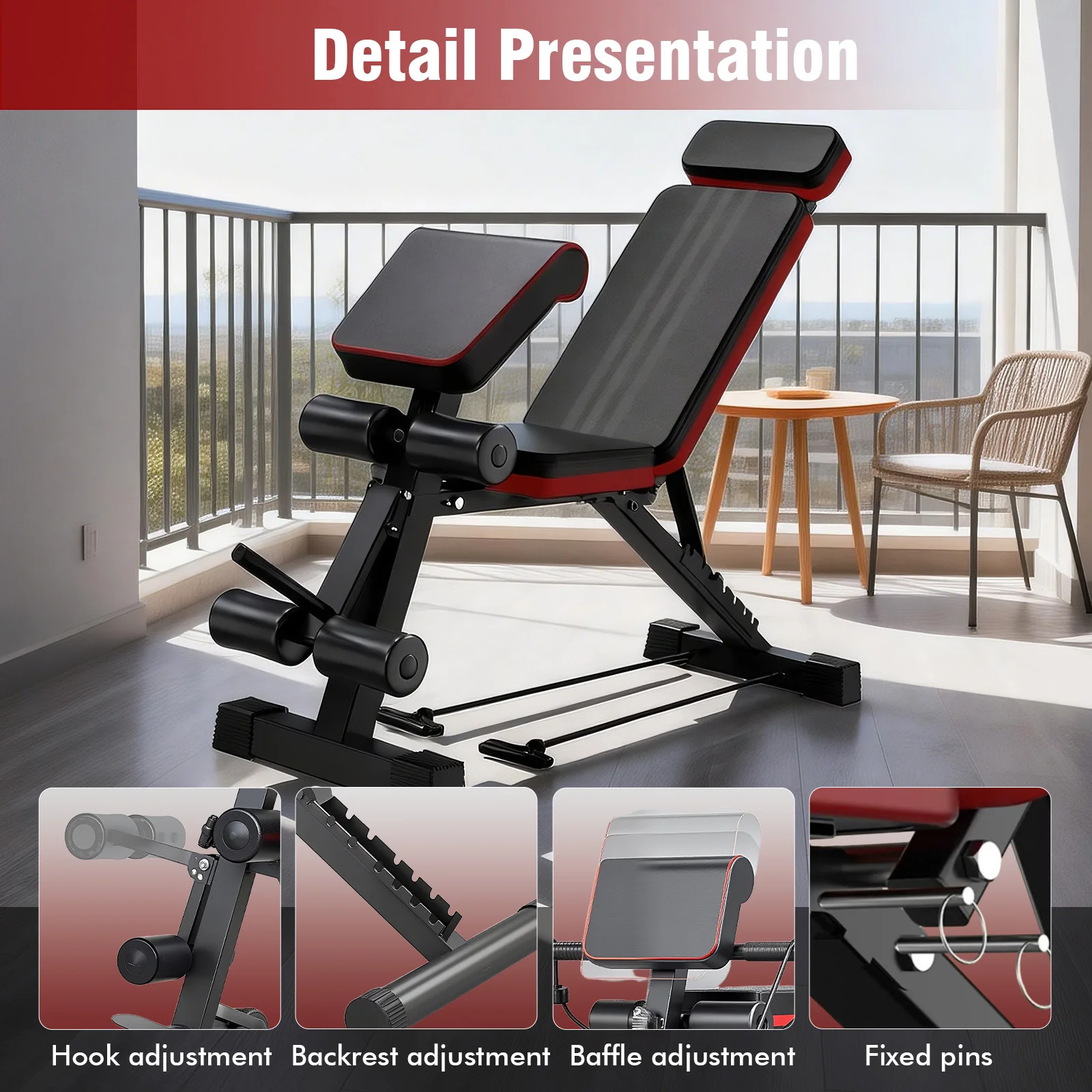 Foldable Adjustable Weight Bench – 7 Incline Levels, Leg Extension & Headrest - alternate view