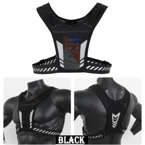 Reflective Running Vest with Phone Holder – Breathable Mesh Chest Bag for Night Runs