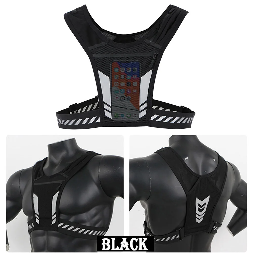 Reflective Running Vest with Phone Holder – Breathable Mesh Chest Bag for Night Runs