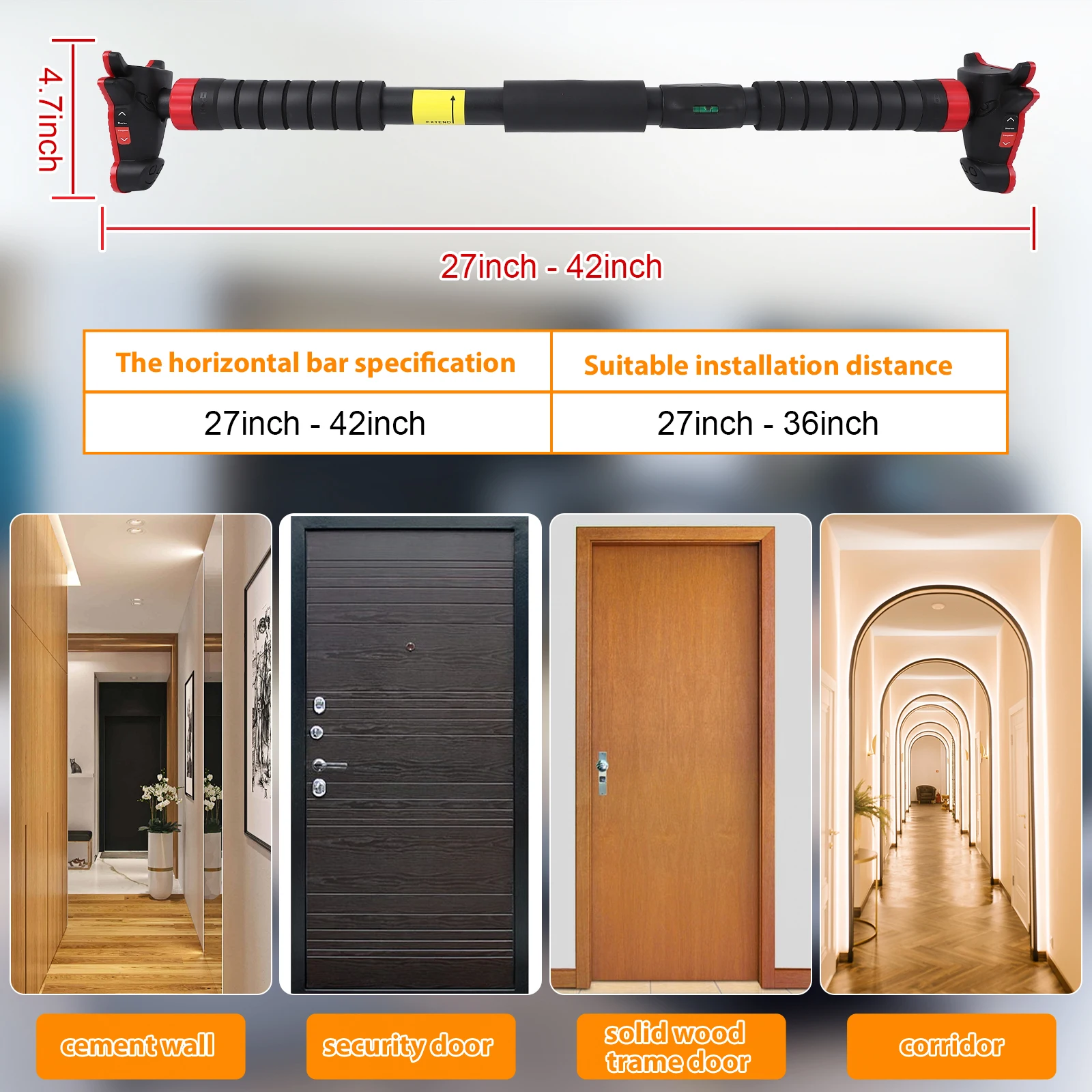 Doorway Pull-Up Bar - No-Screw Adjustable Chin-Up Bar for Home Gyms - alternate view