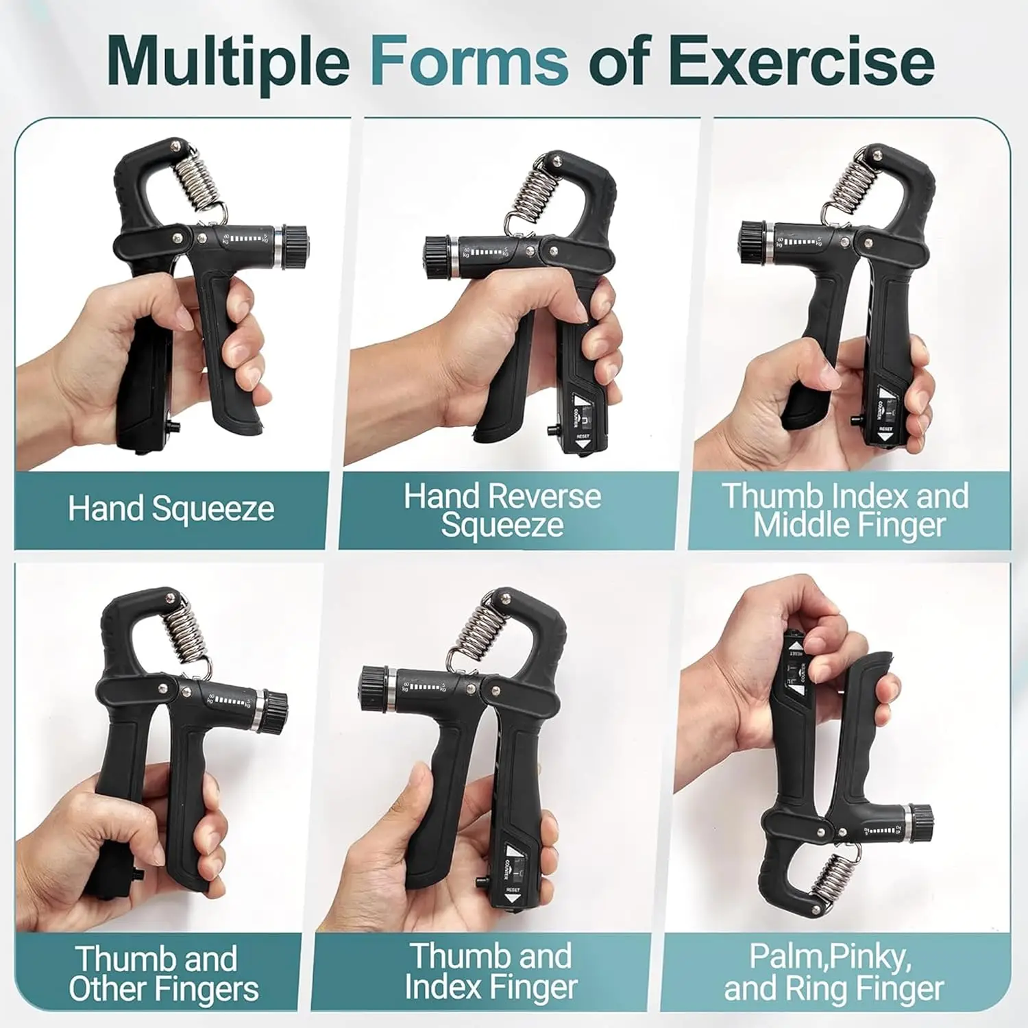 Adjustable Grip Strength Trainer with Counter – Hand & Forearm Exerciser Set - color options