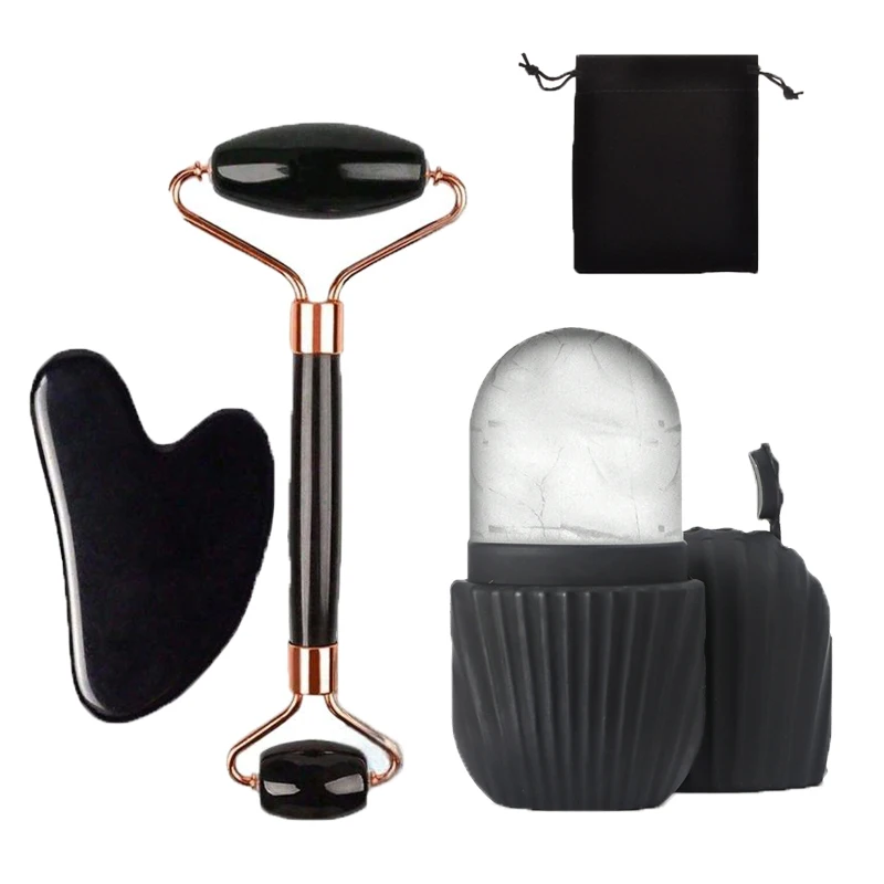 Ice Face Roller & Gua Sha Set - Cold Facial Massage & De-Puffing Tool