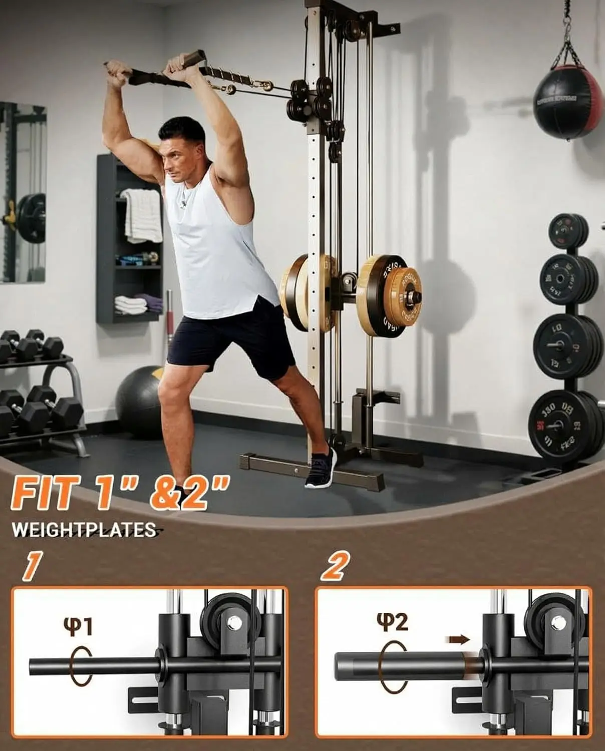 Wall Mount Cable Station – Dual Pulley Crossover with Lat Bar & Foot Board - alternate view