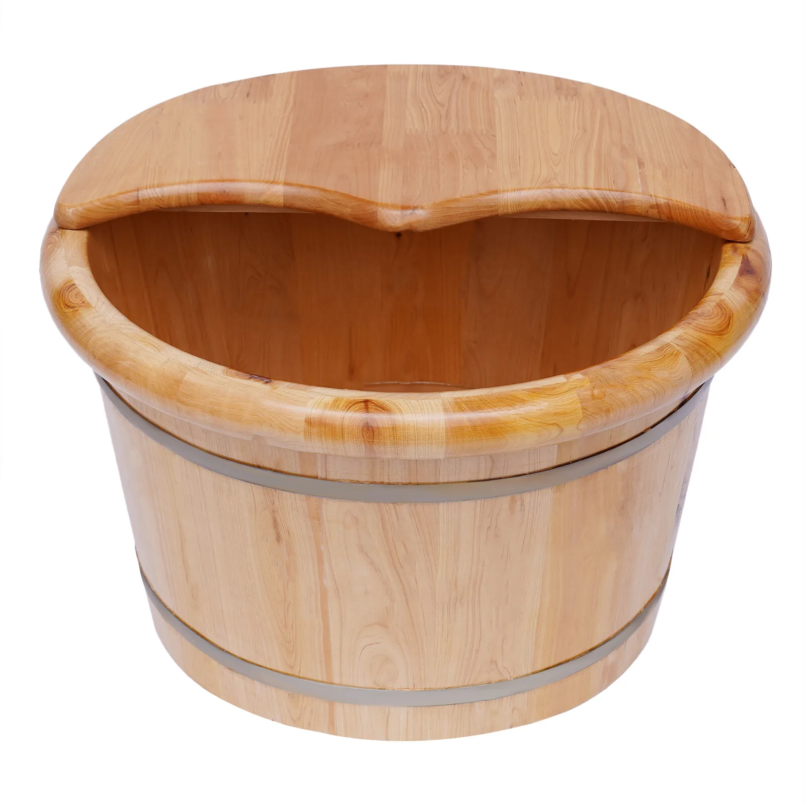 Cedar Wood Foot Bath Tub – Insulated Foot Soak Bucket with Lid & Massage Roller - in use
