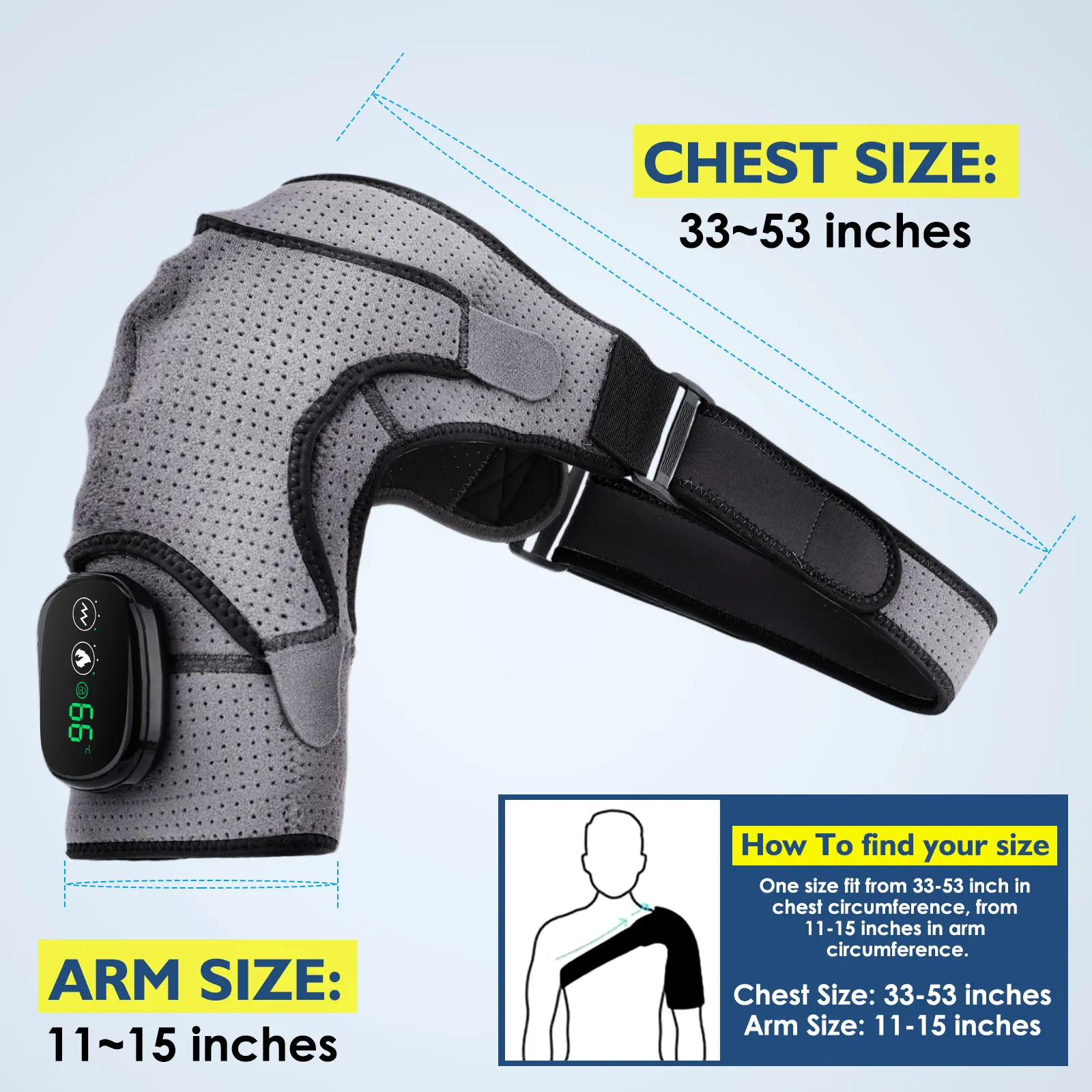 Heated Shoulder Brace with Vibration Massage – Adjustable Support Wrap - color options