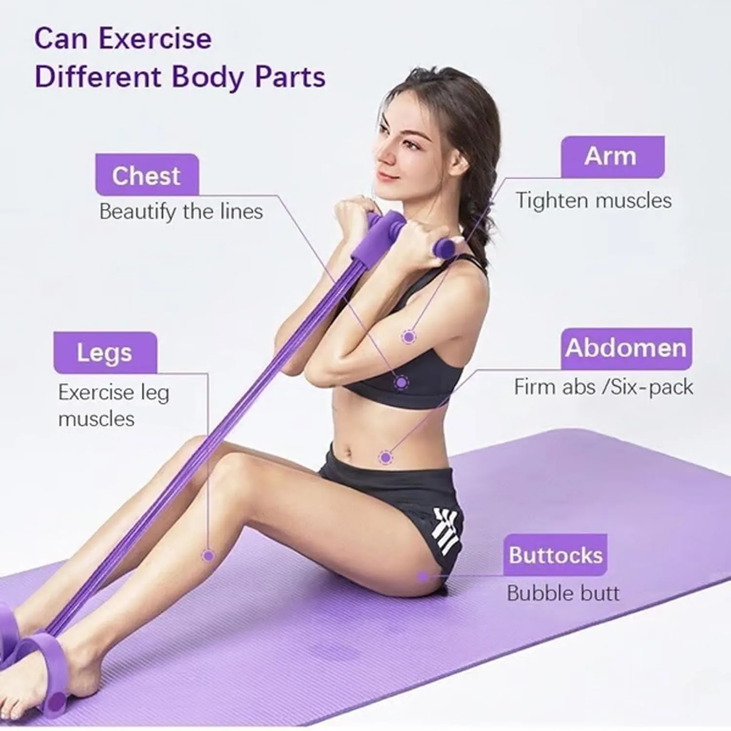 6-Tube Resistance Band Set with Handles & Foot Pedal – Full-Body Home Gym - detail view