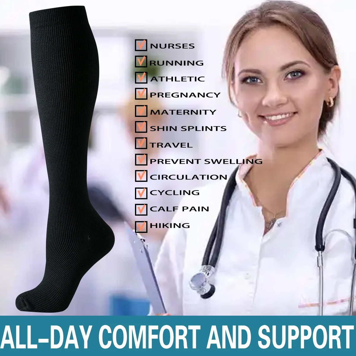 Compression Socks 6 Pairs – Graduated Support for Nurses, Travel & Runners - color options