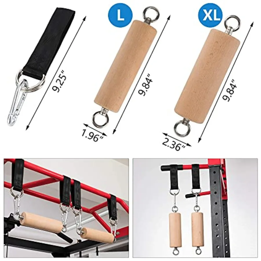 Wooden Pull Up Grips & Balls Set – Rock Climbing Holds Grip Strength Trainer - alternate view
