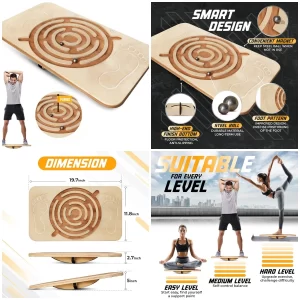 Wooden Balance Board – 350lb Anti-Slip Wobble Board