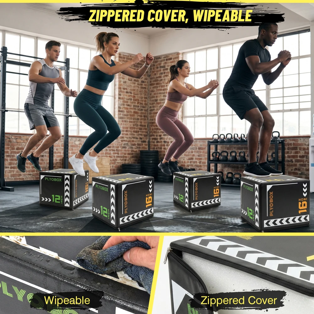 3-in-1 Foam Plyo Box – 12/14/16in Soft Jump Box, Non-Slip